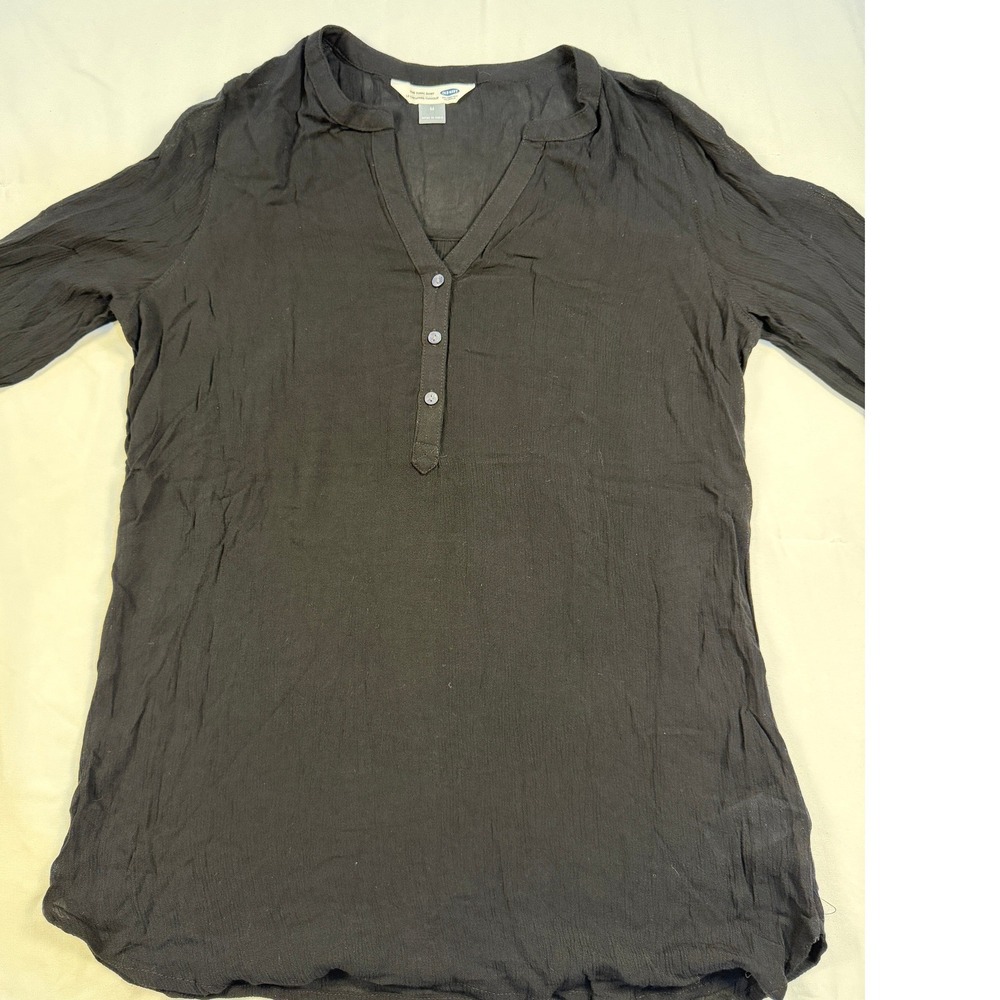 Old Navy Womens Black The Tunic Shirt Henley Long Sleeve Textured Top Size M